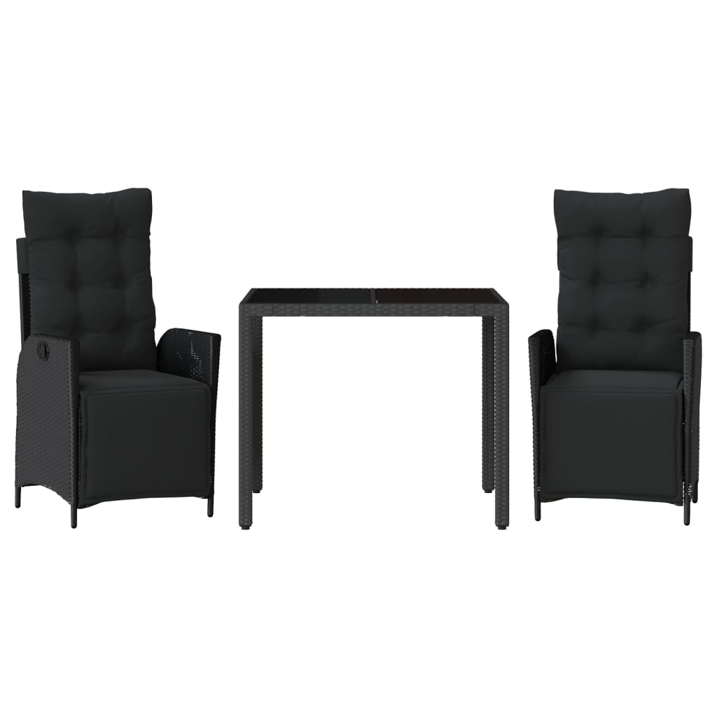 Set mobilier de grădină cu perne, 3 piese, negru, poliratan GartenMobel Dekor