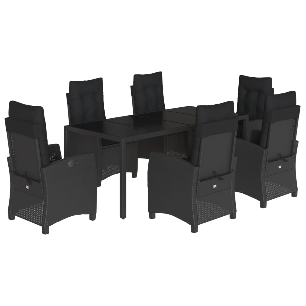 Set mobilier de grădină cu perne, 7 piese, negru, poliratan GartenMobel Dekor