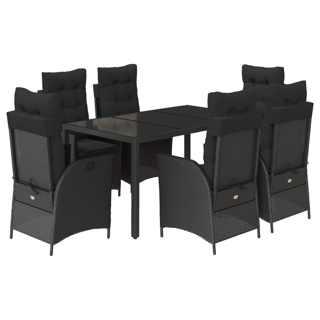 Set mobilier de grădină cu perne, 7 piese, negru, poliratan GartenMobel Dekor