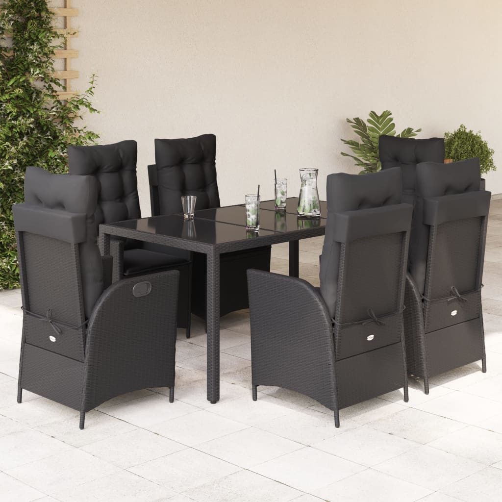Set mobilier de grădină cu perne, 7 piese, negru, poliratan GartenMobel Dekor