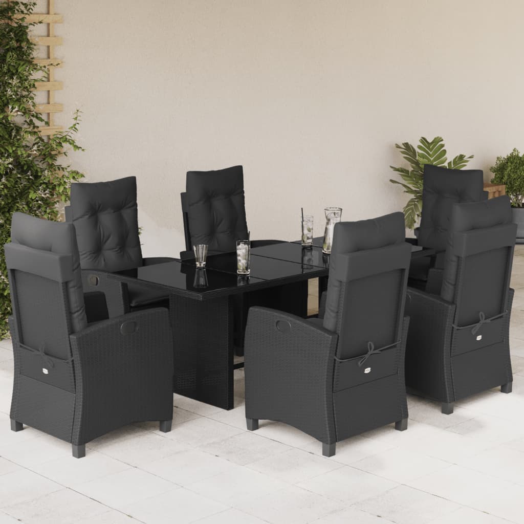 Set mobilier de grădină cu perne, 7 piese, negru, poliratan GartenMobel Dekor