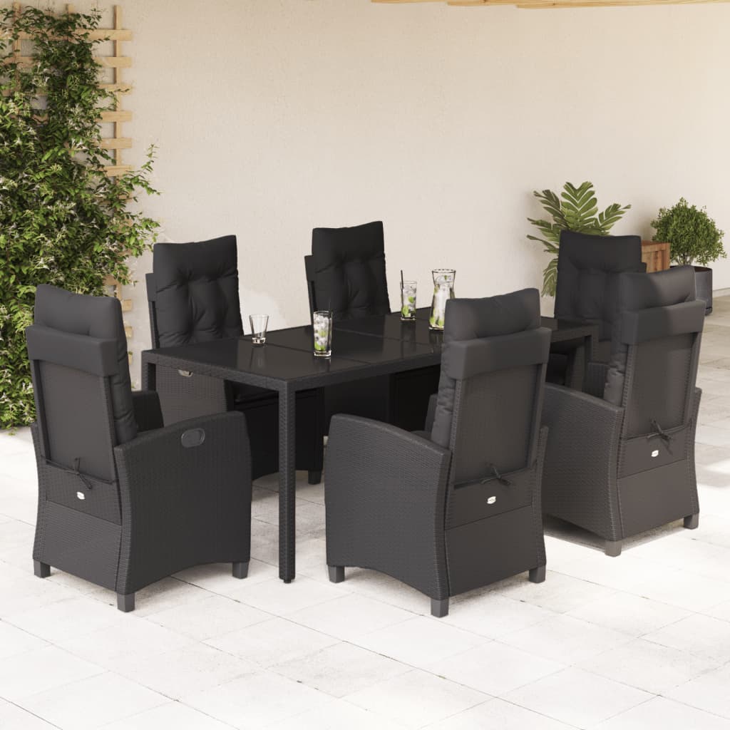 Set mobilier de grădină cu perne, 7 piese, negru, poliratan GartenMobel Dekor