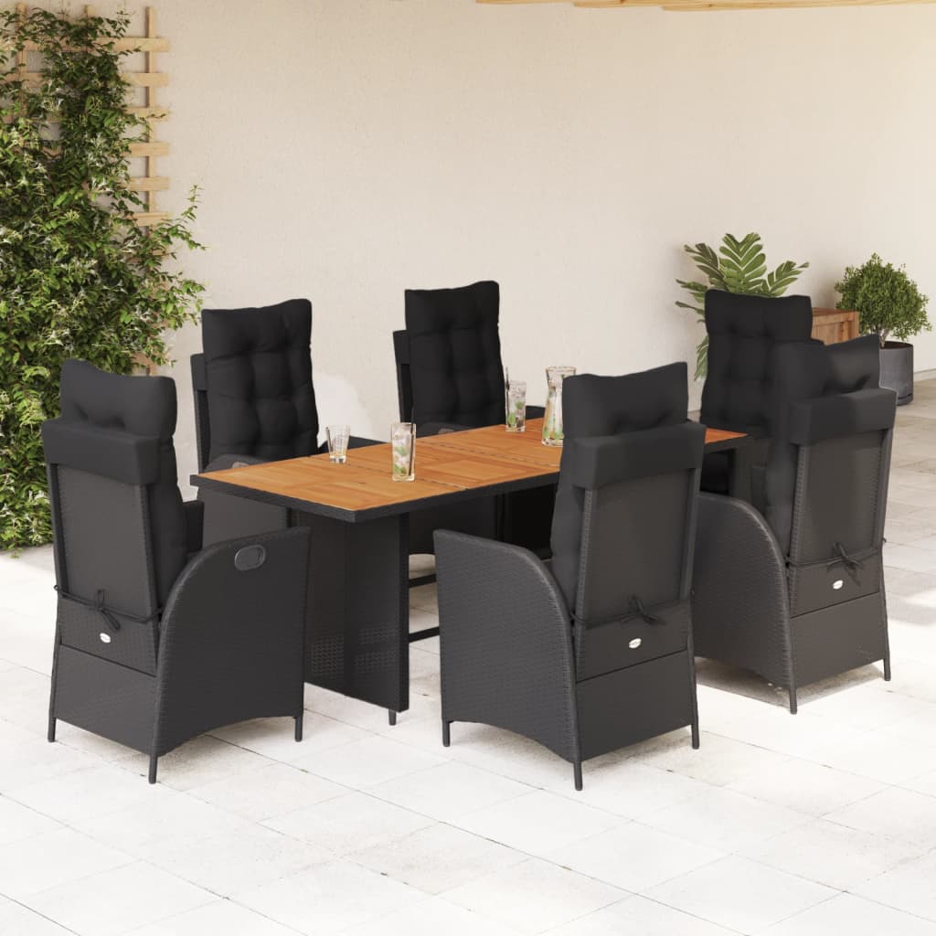Set mobilier de grădină cu perne, 7 piese, negru, poliratan GartenMobel Dekor