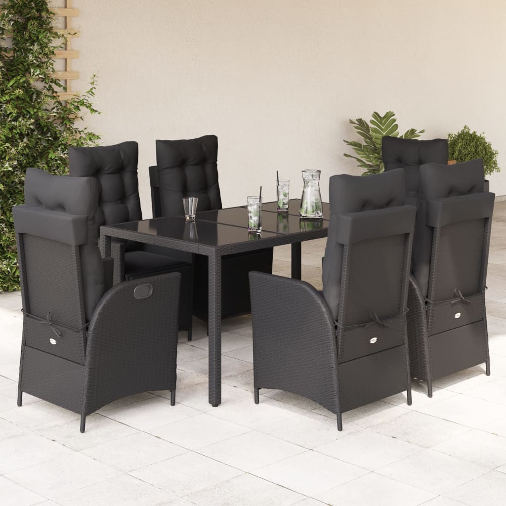 Set mobilier de grădină cu perne, 7 piese, negru, poliratan GartenMobel Dekor