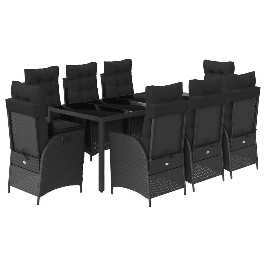 Set mobilier de grădină cu perne, 9 piese, negru, poliratan GartenMobel Dekor