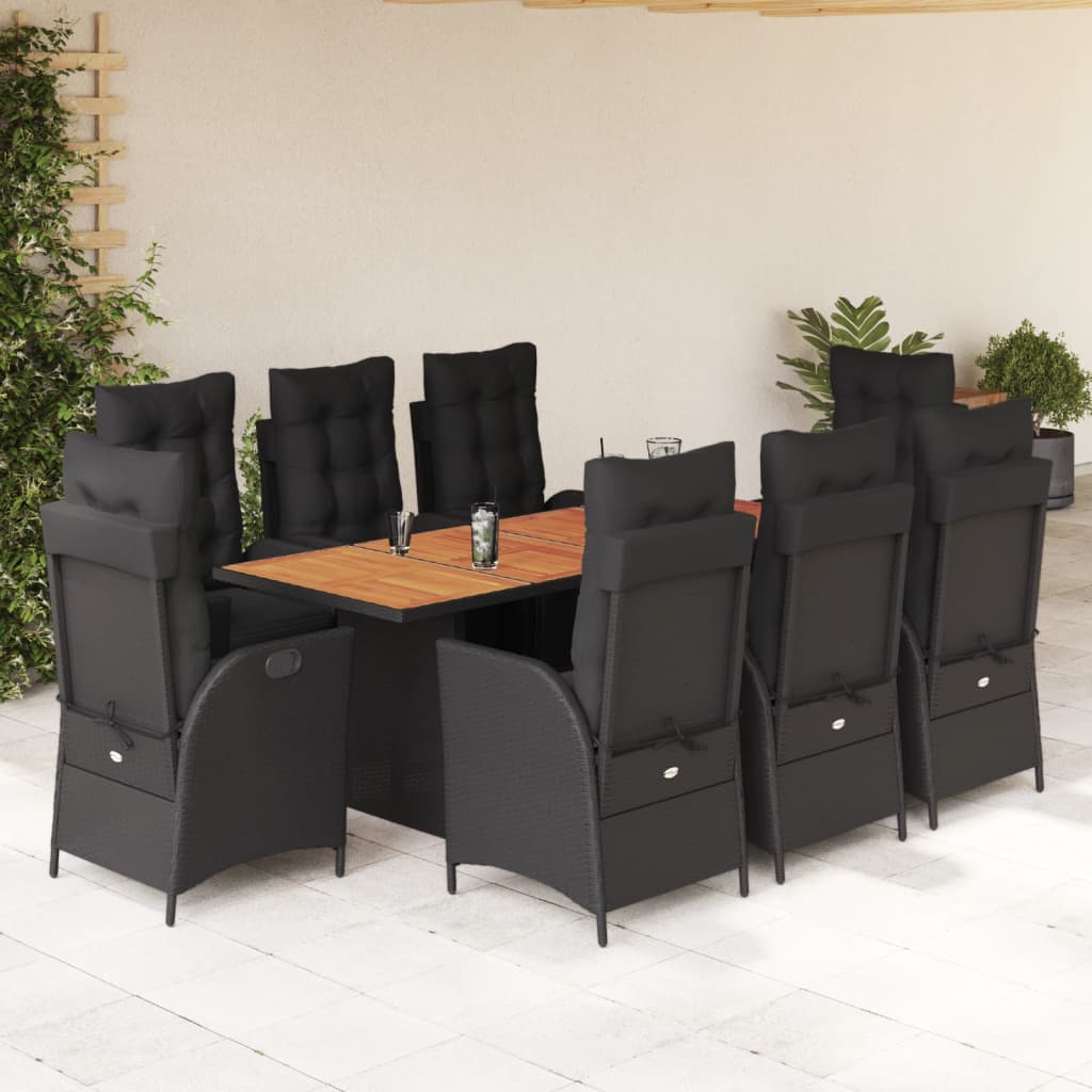 Set mobilier de grădină cu perne, 9 piese, negru, poliratan GartenMobel Dekor