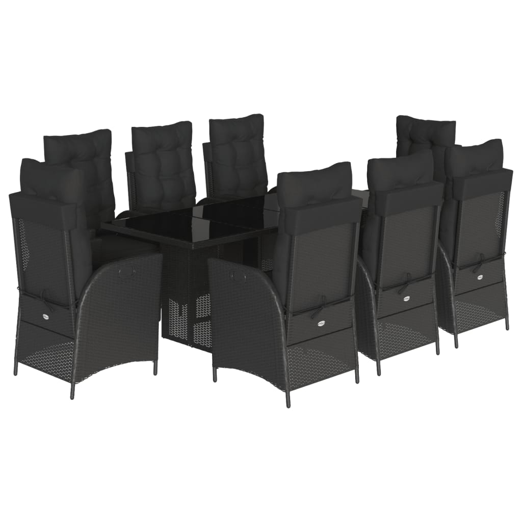 Set mobilier de grădină cu perne, 9 piese, negru, poliratan GartenMobel Dekor