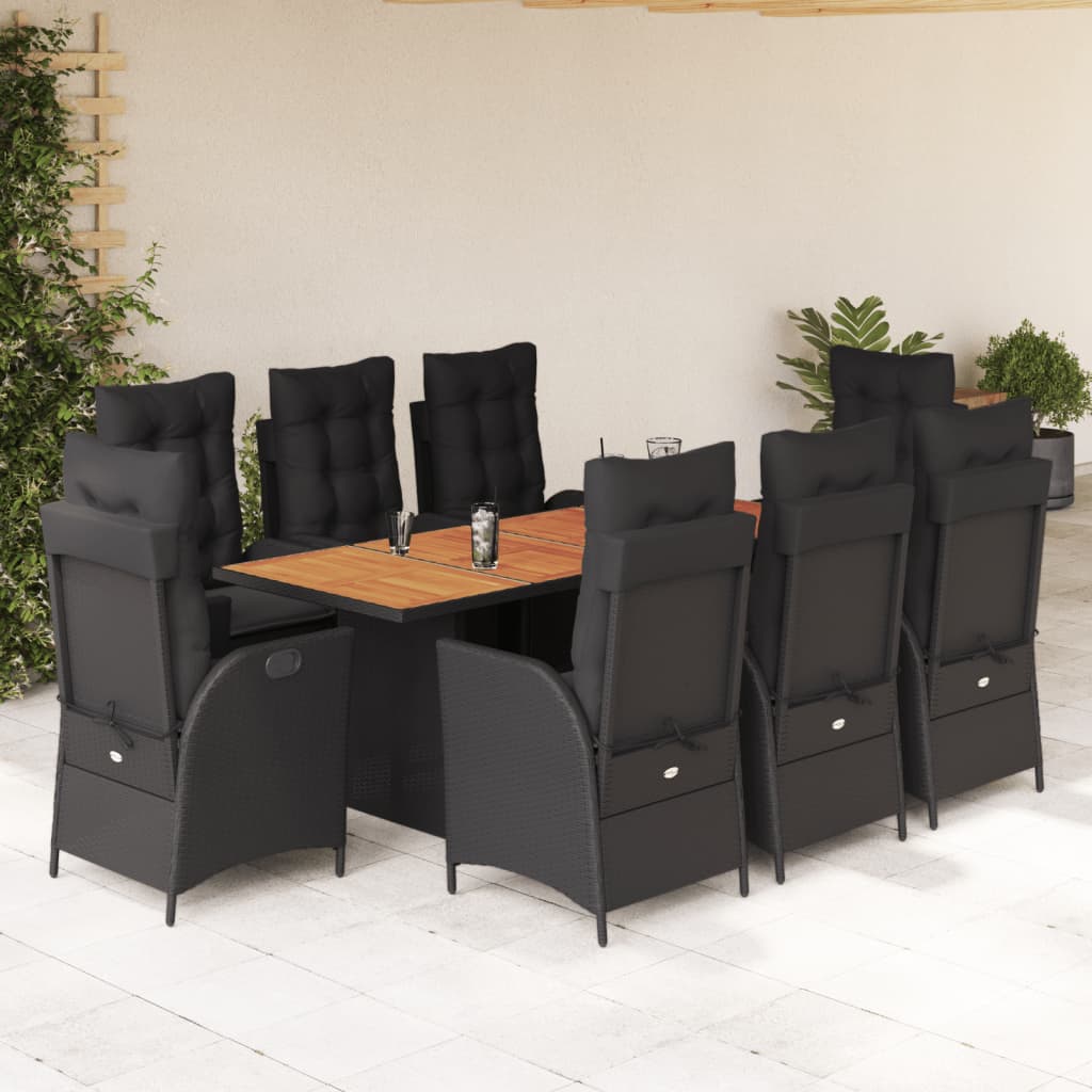 Set mobilier de grădină cu perne, 9 piese, negru, poliratan GartenMobel Dekor