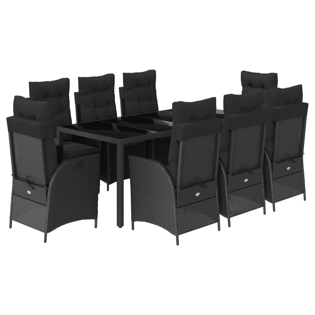 Set mobilier de grădină cu perne, 9 piese, negru, poliratan GartenMobel Dekor