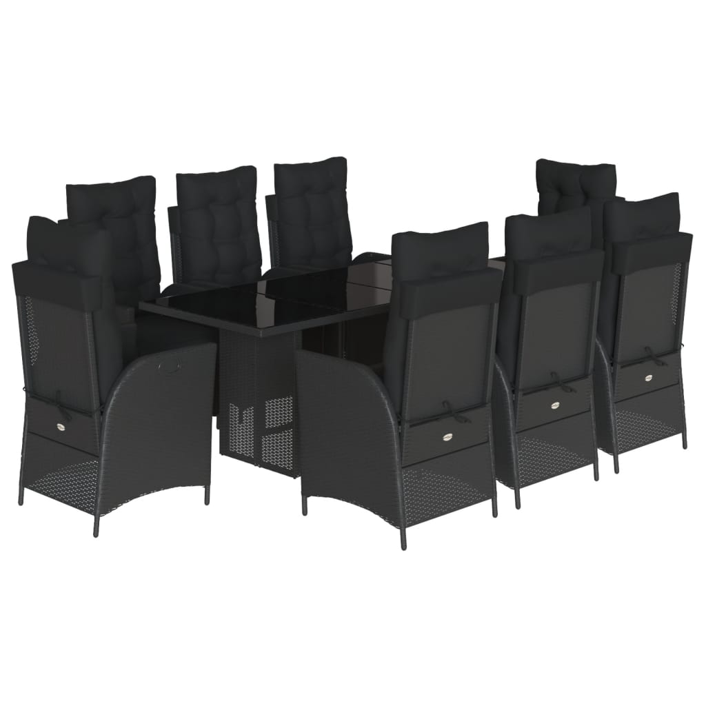 Set mobilier de grădină cu perne, 9 piese, negru, poliratan GartenMobel Dekor