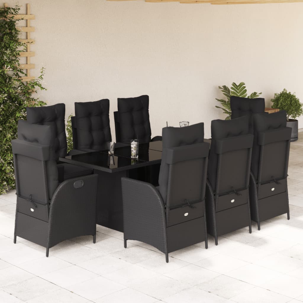Set mobilier de grădină cu perne, 9 piese, negru, poliratan GartenMobel Dekor