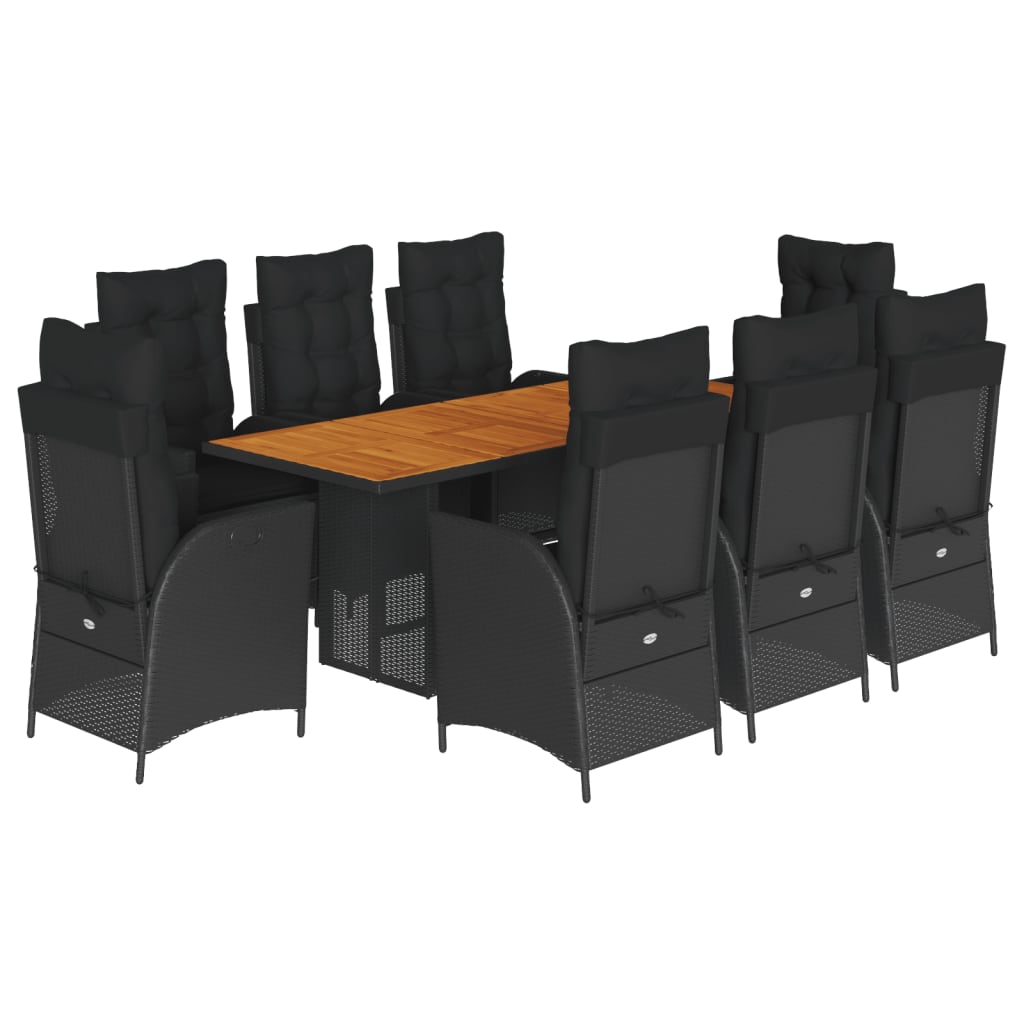 Set mobilier de grădină cu perne, 9 piese, negru, poliratan GartenMobel Dekor