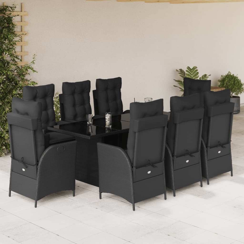 Set mobilier de grădină cu perne, 9 piese, negru, poliratan GartenMobel Dekor