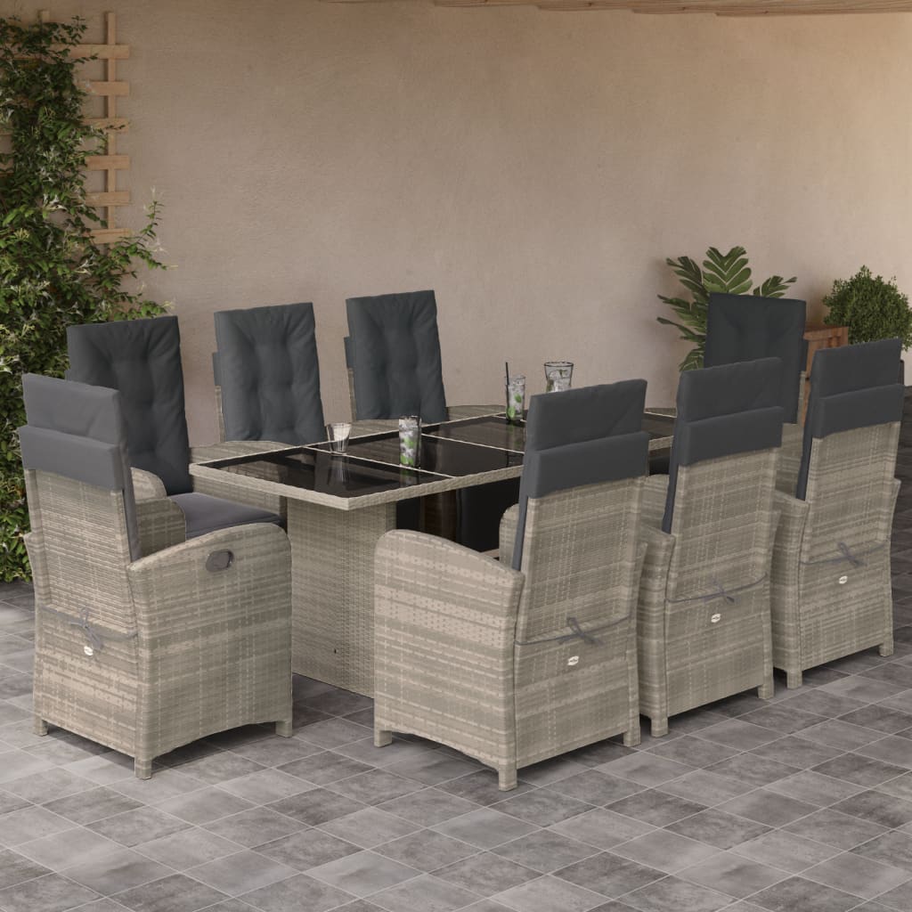 Set mobilier grădină cu perne, 9 piese, gri deschis, poliratan GartenMobel Dekor
