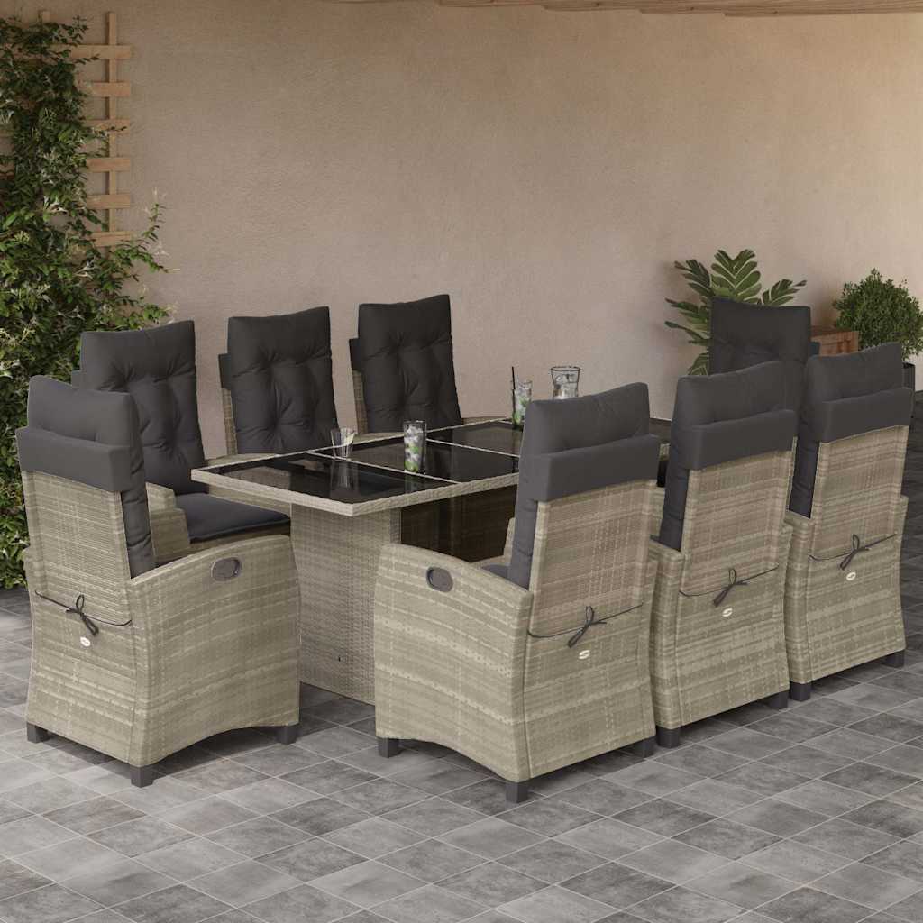 Set mobilier grădină cu perne, 9 piese, gri deschis, poliratan GartenMobel Dekor