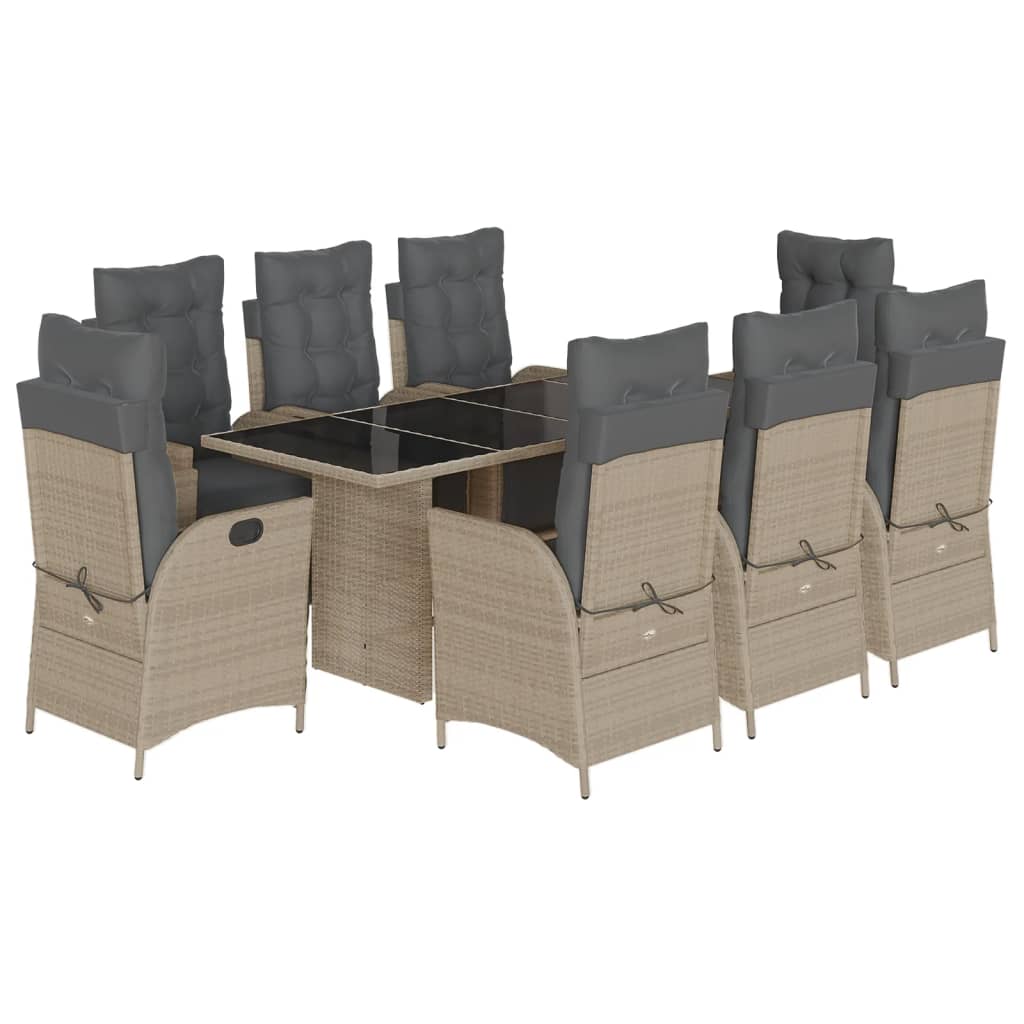 Set mobilier grădină cu perne, 9 piese, gri deschis, poliratan GartenMobel Dekor
