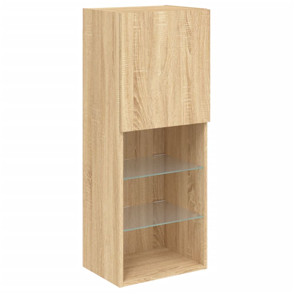 Unități de perete TV cu LED-uri, 4 piese, stejar sonoma, lemn GartenMobel Dekor
