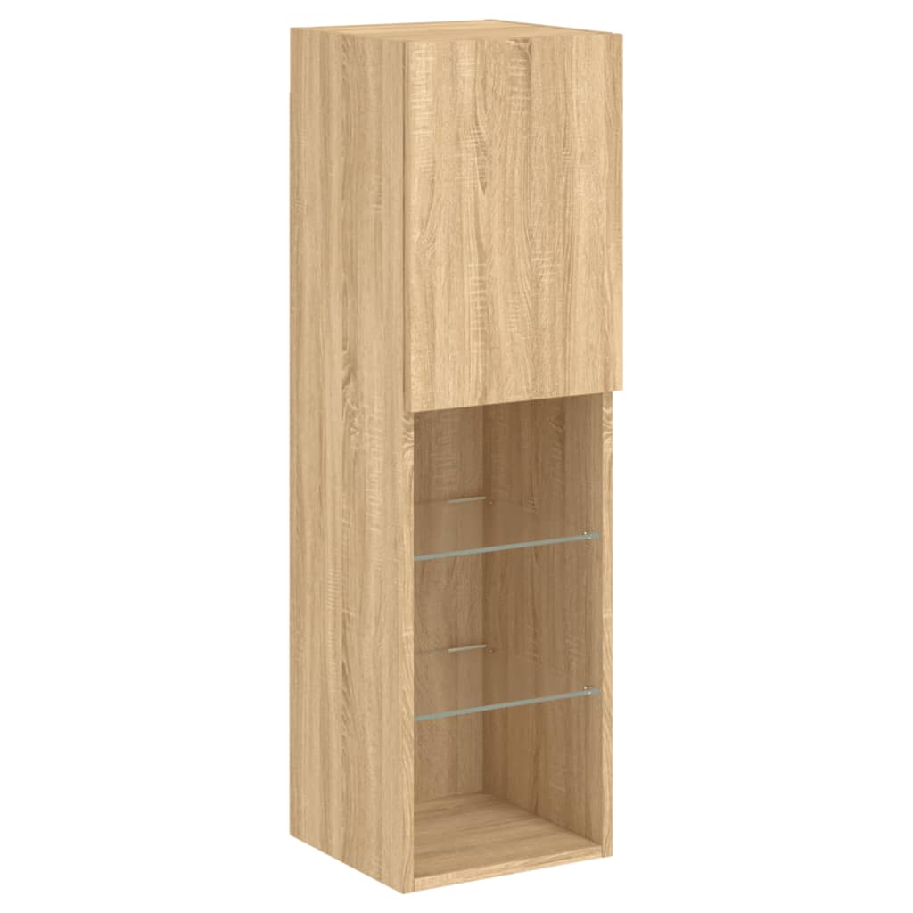 Unități de perete TV cu LED-uri, 4 piese, stejar sonoma, lemn GartenMobel Dekor