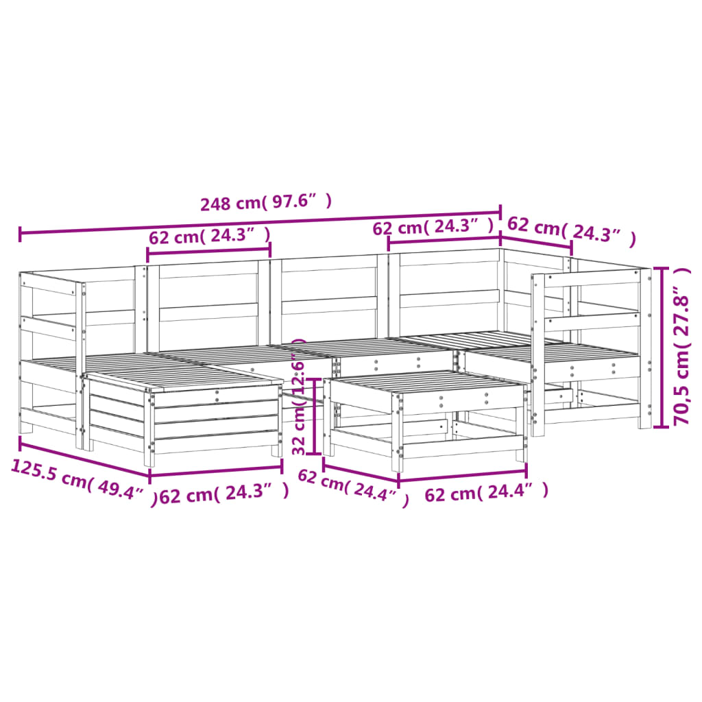 Set canapea de grădină, 7 piese, alb, lemn masiv de pin GartenMobel Dekor