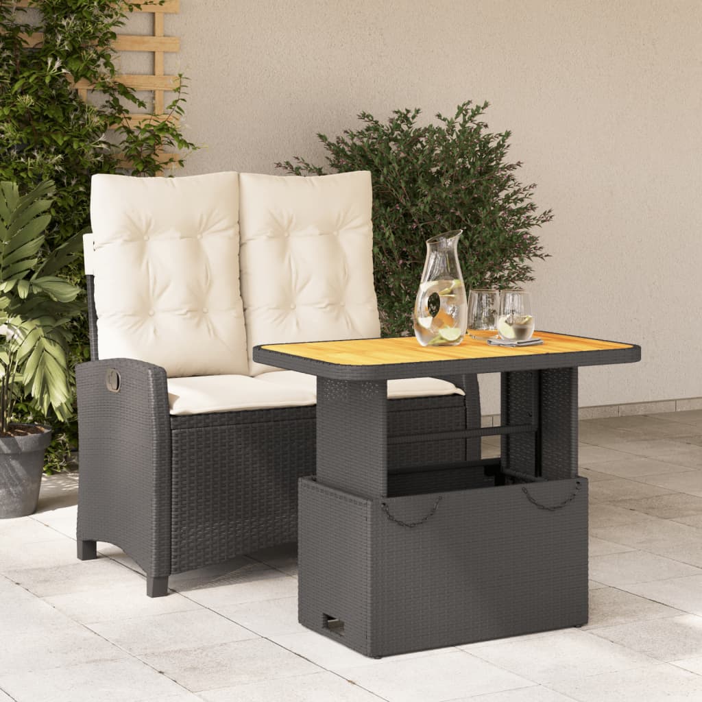 Set mobilier de grădină cu perne, 2 piese, negru, poliratan GartenMobel Dekor