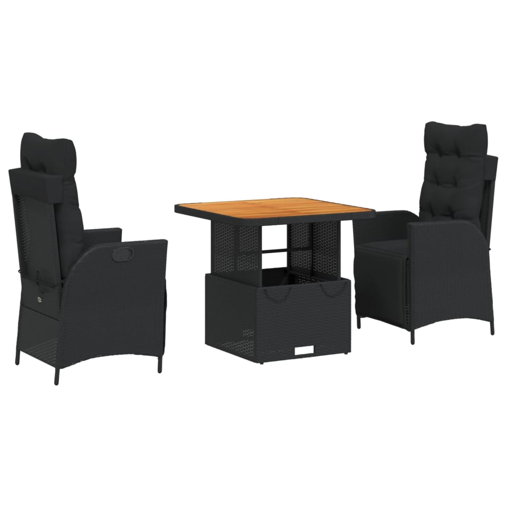 Set mobilier de grădină cu perne, 3 piese, negru, poliratan GartenMobel Dekor