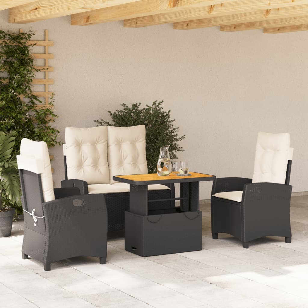 Set mobilier de grădină cu perne, 4 piese, negru, poliratan GartenMobel Dekor