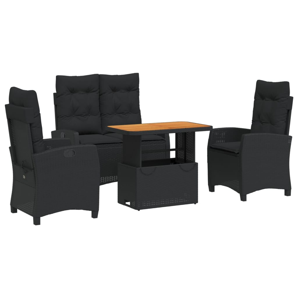 Set mobilier de grădină cu perne, 4 piese, negru, poliratan GartenMobel Dekor
