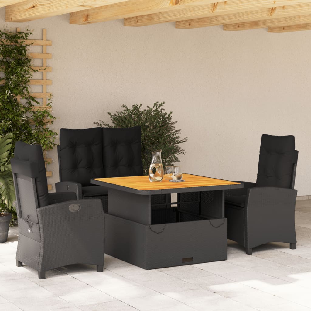 Set mobilier de grădină cu perne, 4 piese, negru, poliratan GartenMobel Dekor