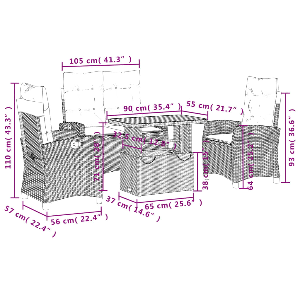 Set mobilier de grădină cu perne, 4 piese, negru, poliratan GartenMobel Dekor