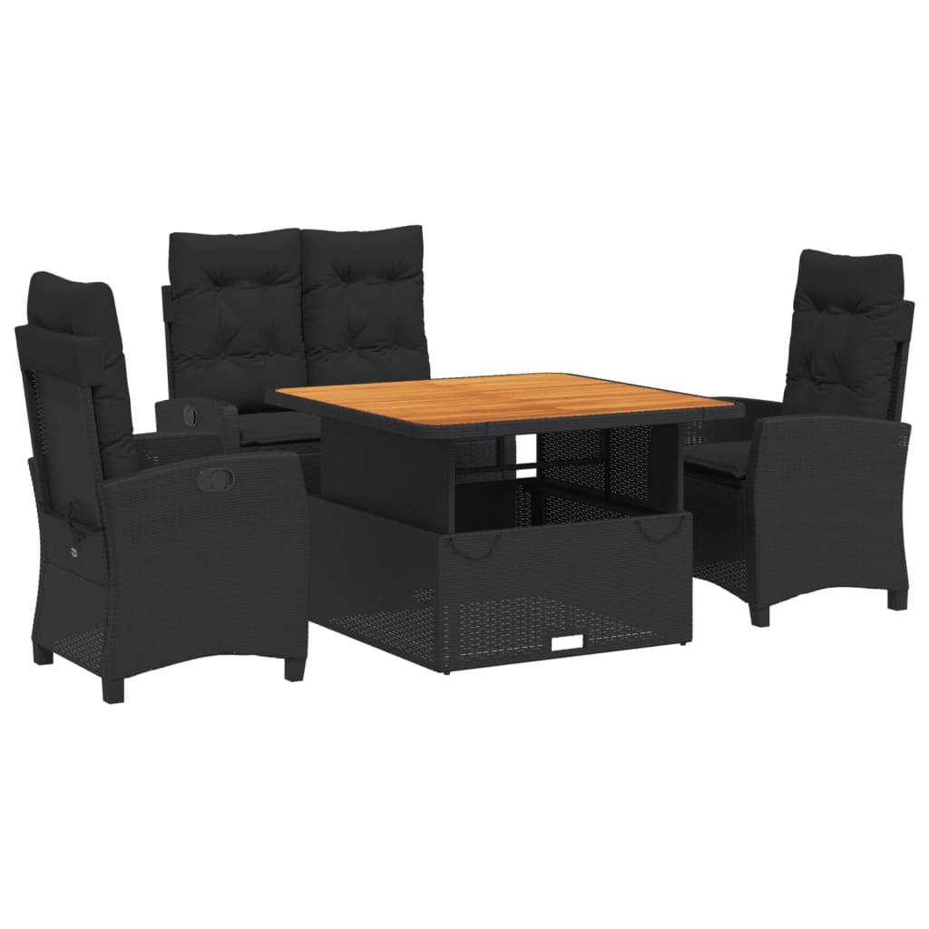 Set mobilier de grădină cu perne, 4 piese, negru, poliratan GartenMobel Dekor