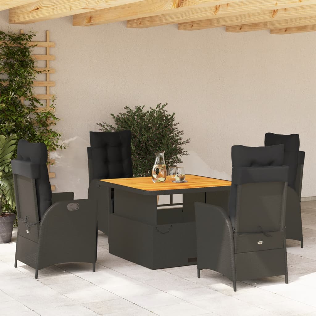 Set mobilier de grădină cu perne, 5 piese, negru, poliratan GartenMobel Dekor