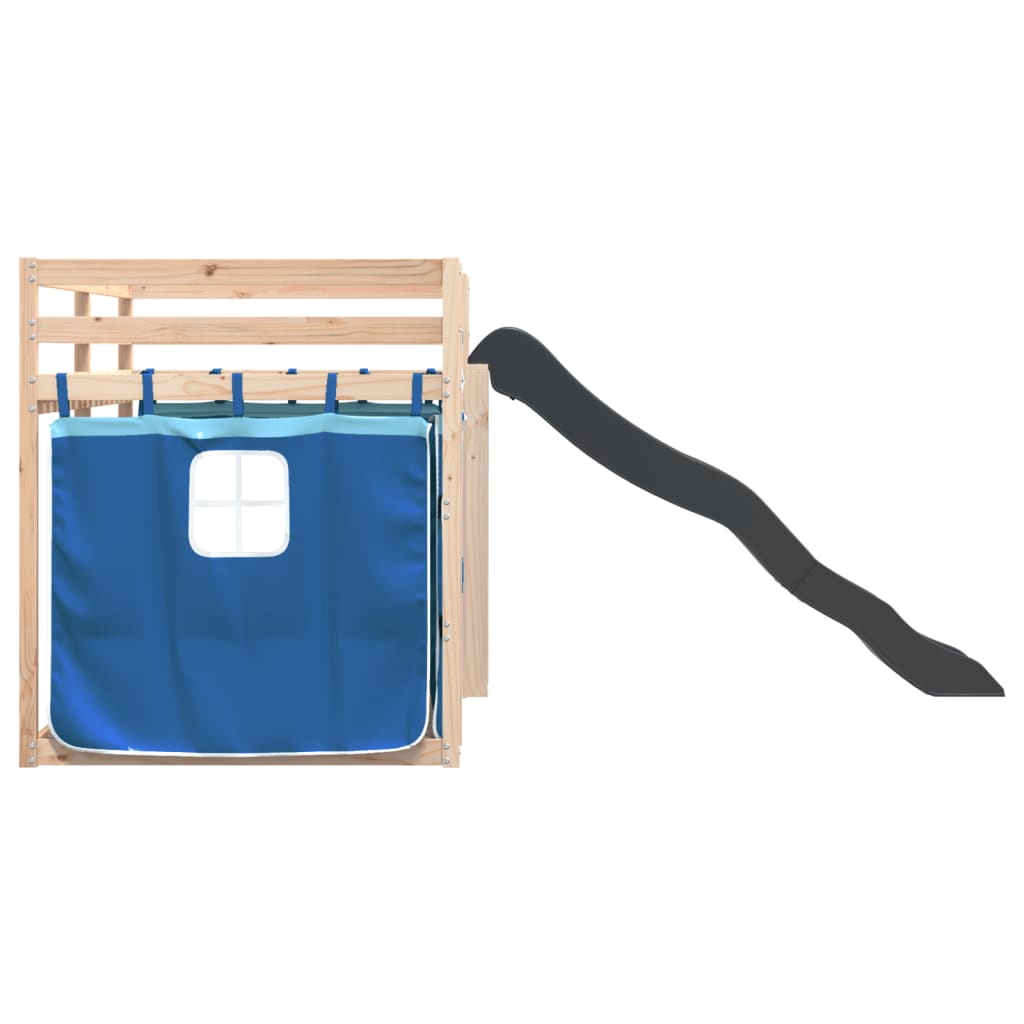 Pat supraetajat cu tobogan și perdele, albastru, 90x200 cm GartenMobel Dekor
