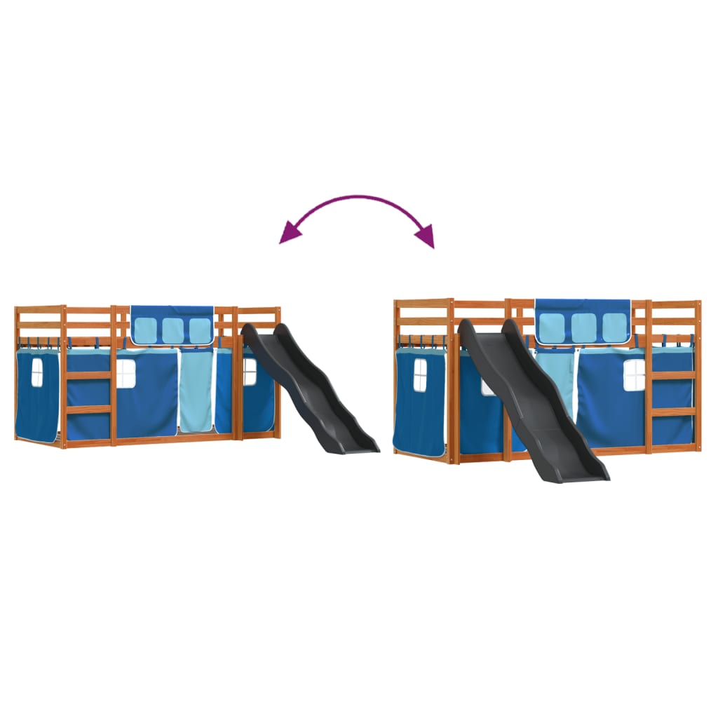 Pat supraetajat cu tobogan și perdele, albastru, 90x200 cm GartenMobel Dekor