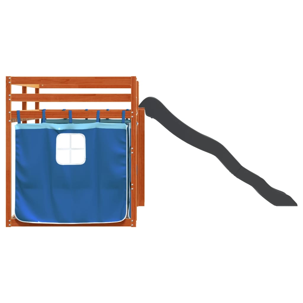 Pat supraetajat cu tobogan și perdele, albastru, 90x200 cm GartenMobel Dekor