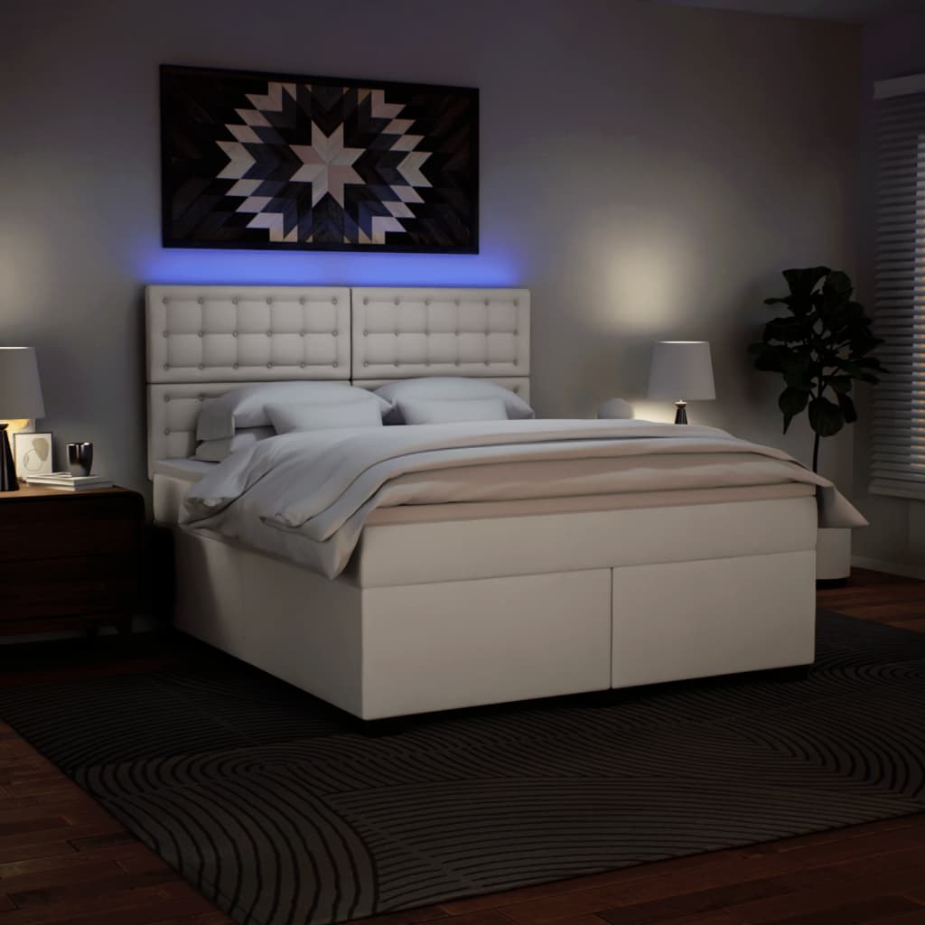 Pat box spring cu saltea, alb, 180x200 cm, piele ecologică GartenMobel Dekor