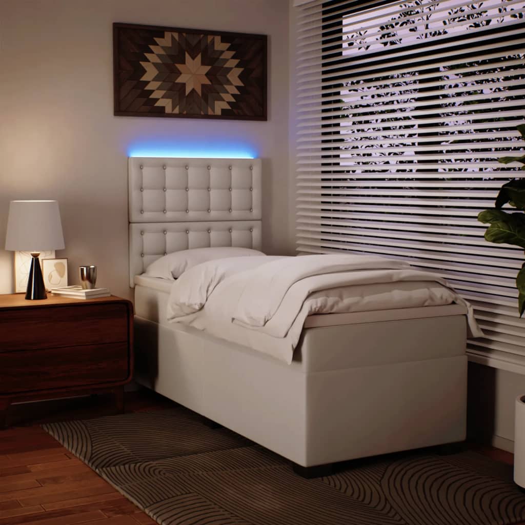 Pat box spring cu saltea, alb, 90x200 cm, piele ecologică GartenMobel Dekor