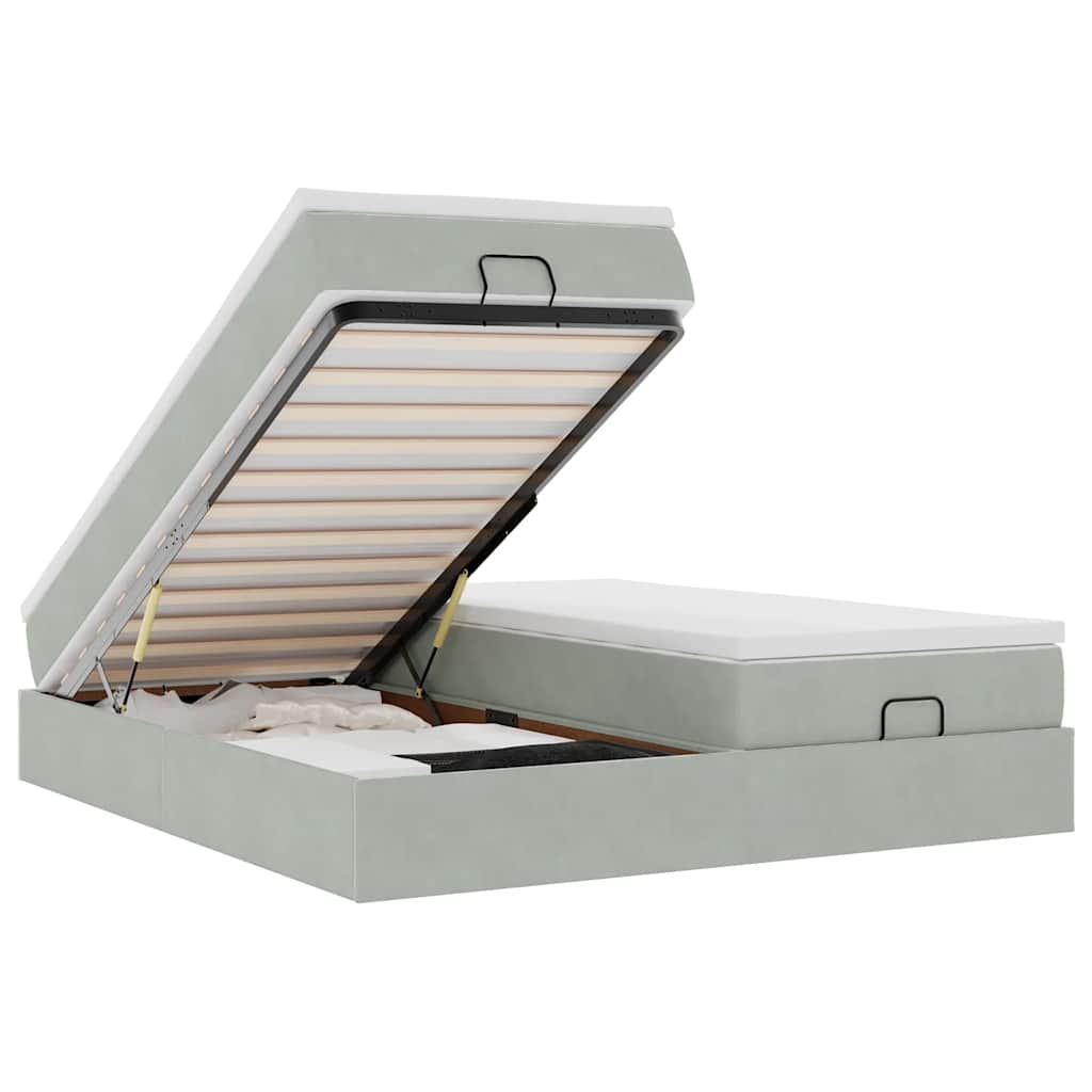 Cadru de pat otoman cu saltele Gri deschis 180x200cm catifea GartenMobel Dekor