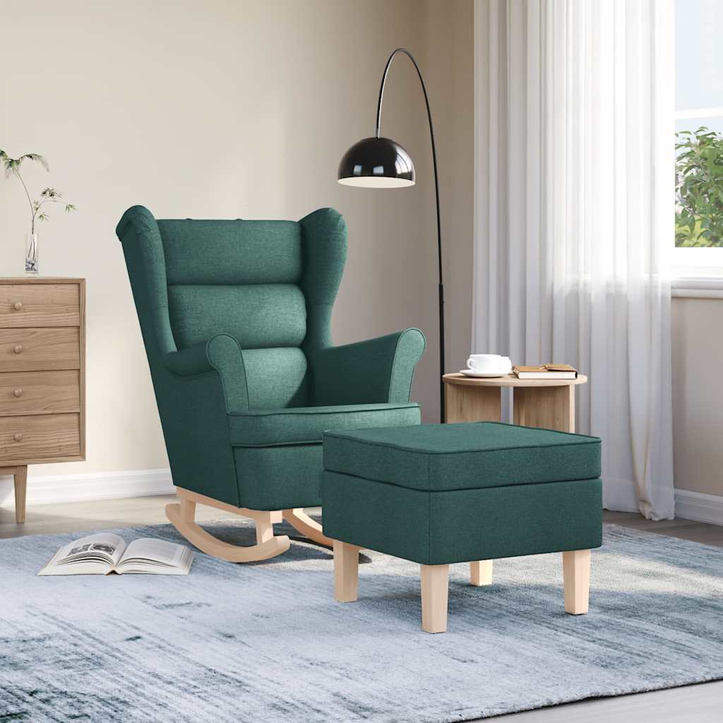 Scaun balansoar cu taburet, verde închis, textil GartenMobel Dekor