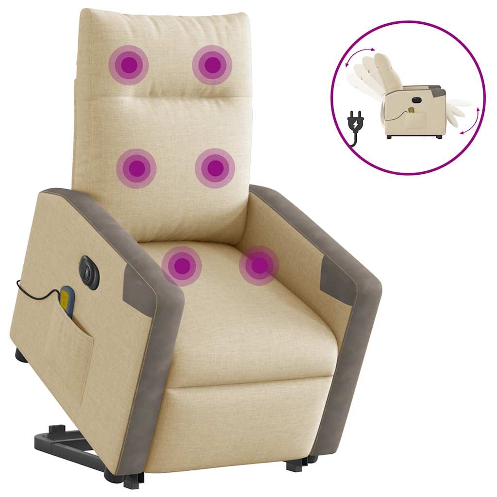 Fotoliu electric de masaj rabatabil cu ridicare, crem, textil GartenMobel Dekor