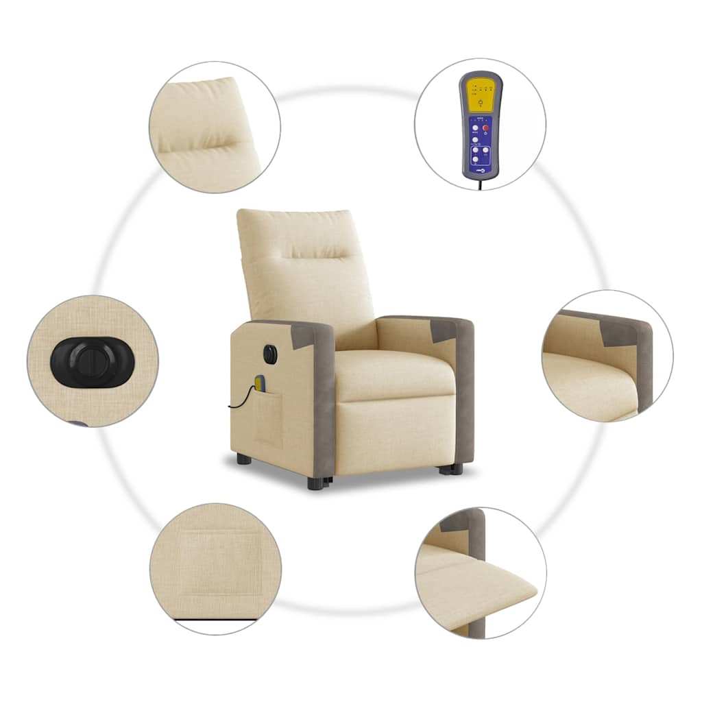 Fotoliu electric de masaj rabatabil cu ridicare, crem, textil GartenMobel Dekor
