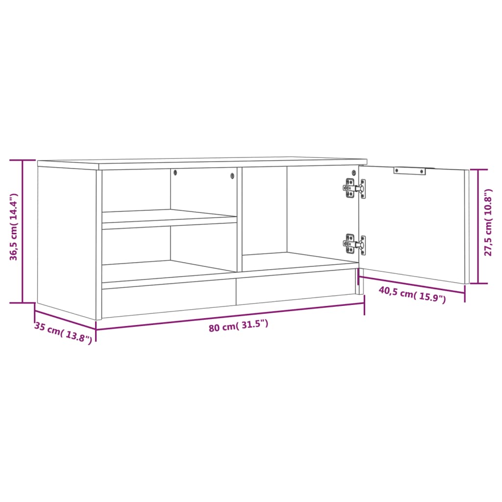 Comodă TV, 2 buc.,stejar fumuriu, 80x35x36,5 cm, lemn prelucrat GartenMobel Dekor