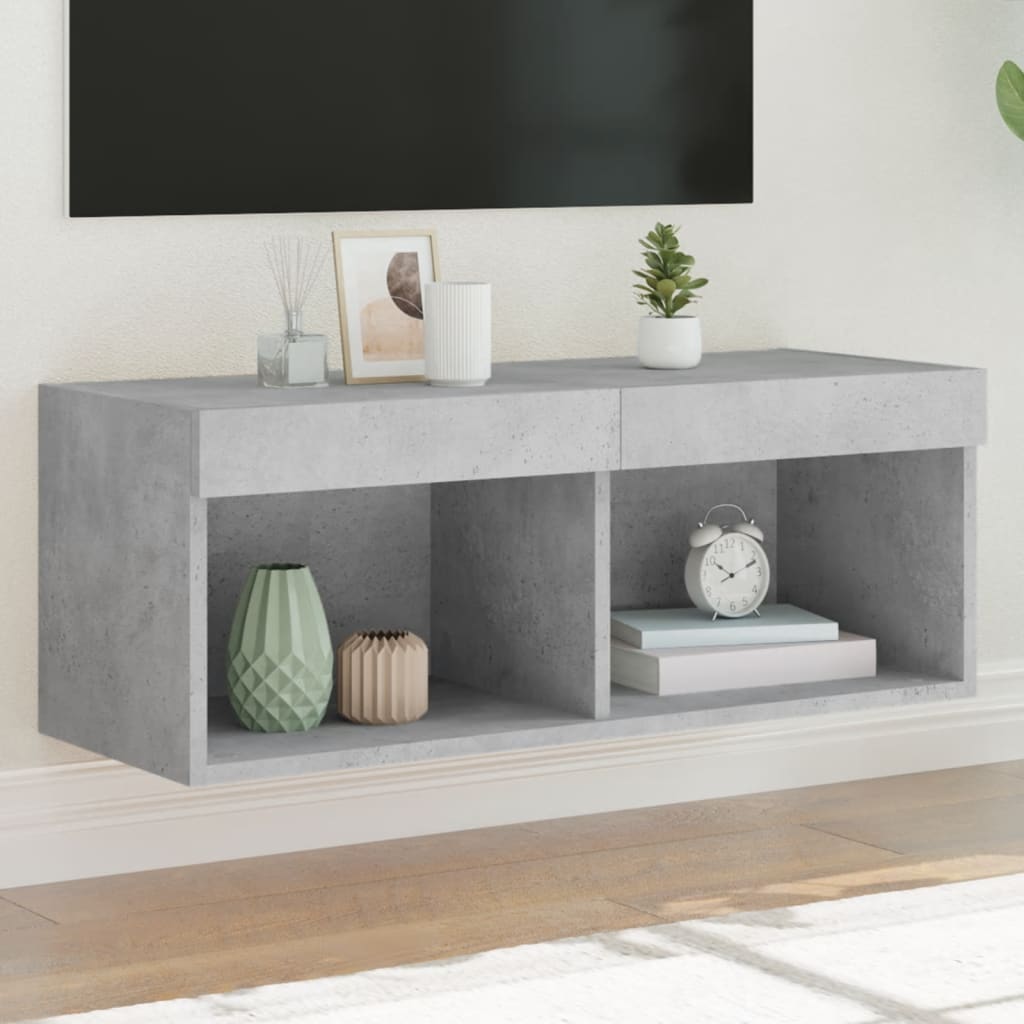 Comodă TV cu lumini LED, gri beton, 80x30x30 cm GartenMobel Dekor