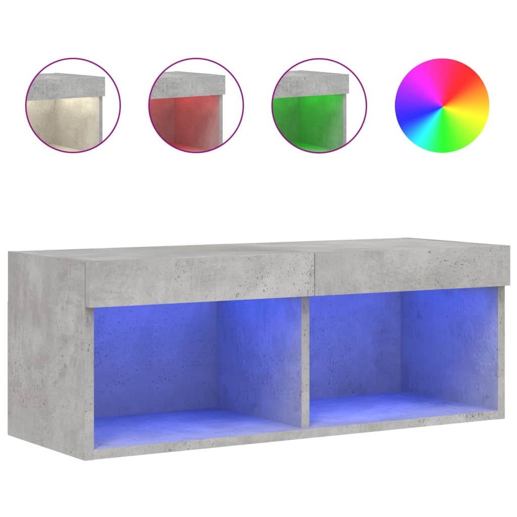 Comodă TV cu lumini LED, gri beton, 80x30x30 cm GartenMobel Dekor