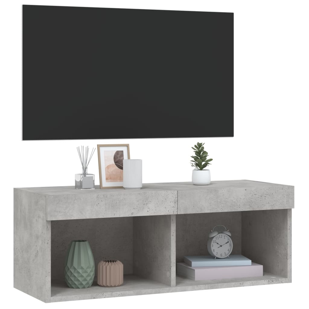 Comodă TV cu lumini LED, gri beton, 80x30x30 cm GartenMobel Dekor