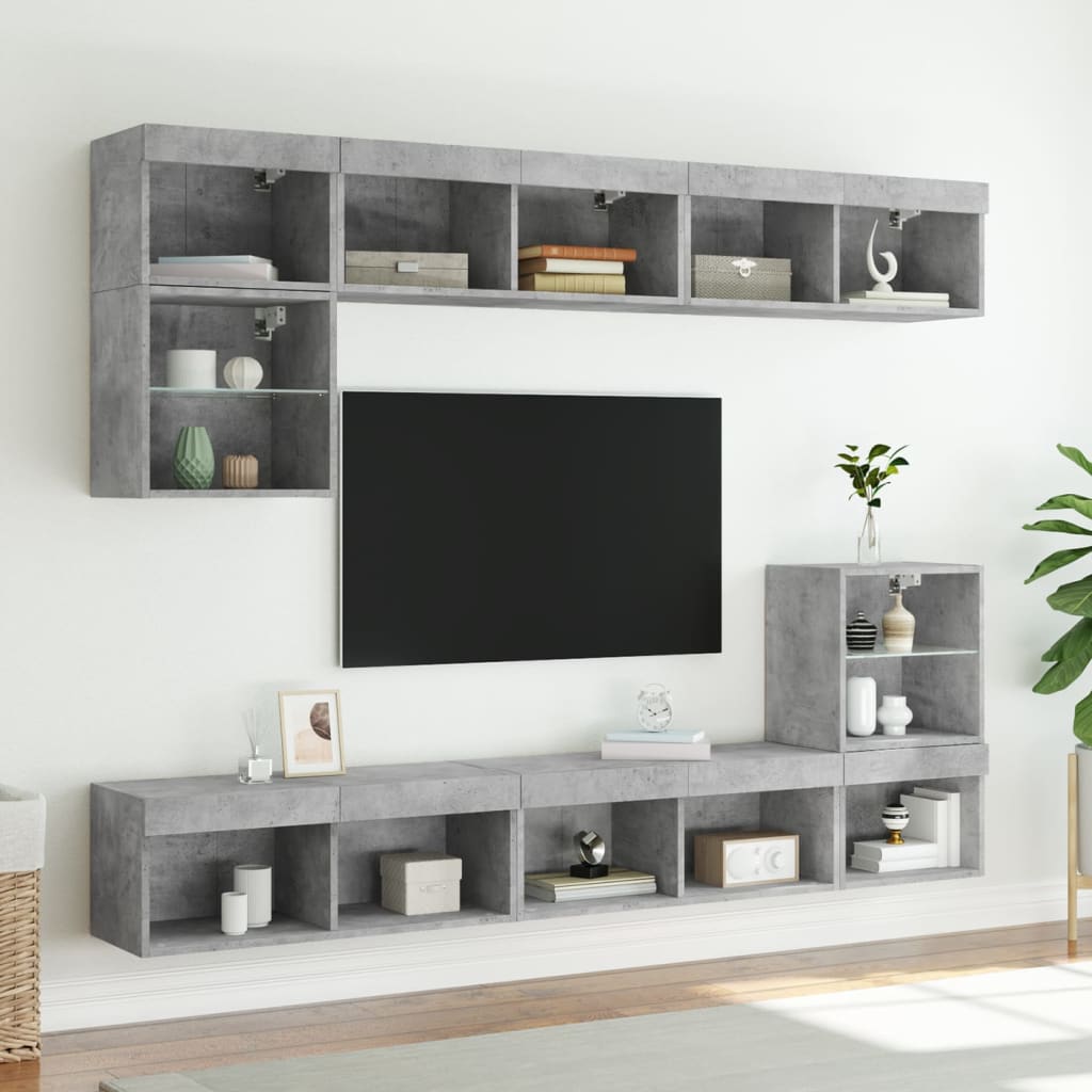 Comodă TV cu lumini LED, gri beton, 80x30x30 cm GartenMobel Dekor