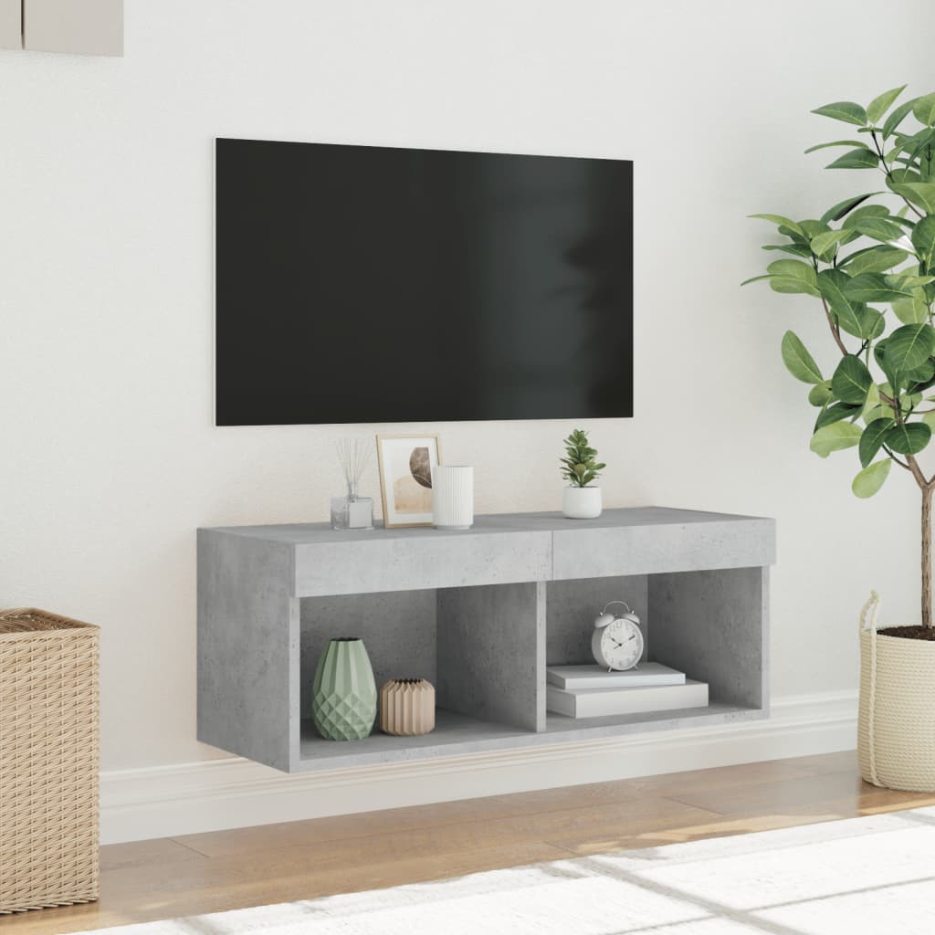 Comodă TV cu lumini LED, gri beton, 80x30x30 cm GartenMobel Dekor