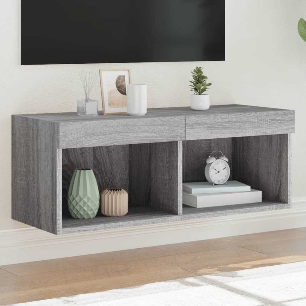 Comodă TV cu lumini LED, gri sonoma, 80x30x30 cm GartenMobel Dekor