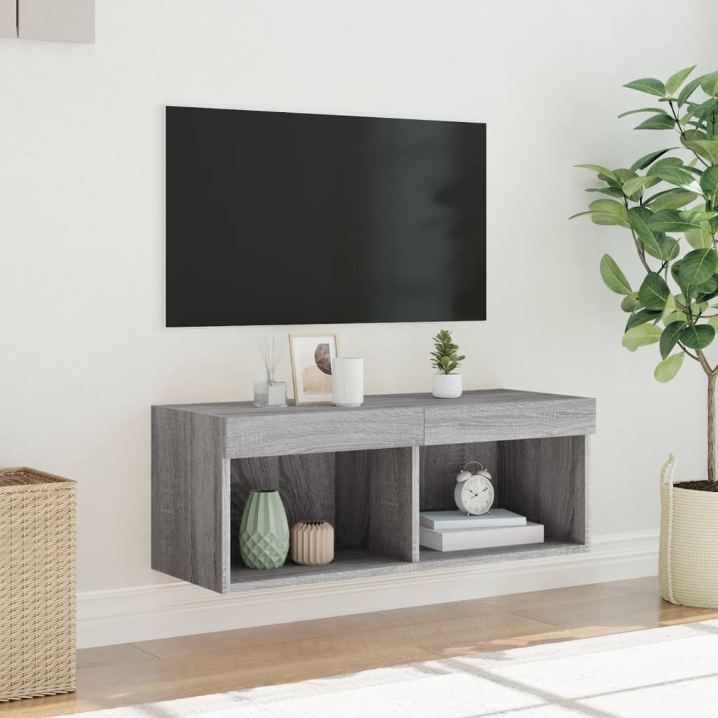 Comodă TV cu lumini LED, gri sonoma, 80x30x30 cm GartenMobel Dekor