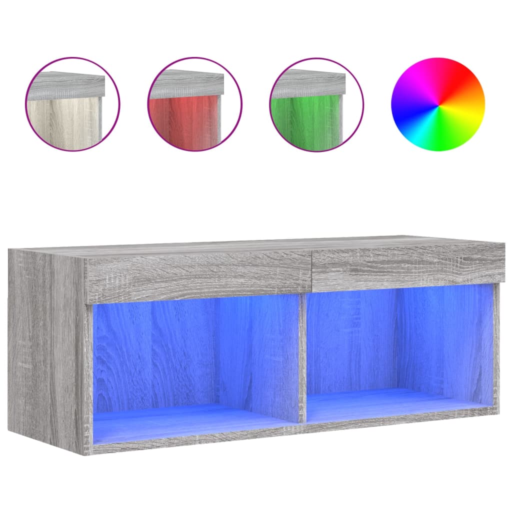 Comodă TV cu lumini LED, gri sonoma, 80x30x30 cm GartenMobel Dekor