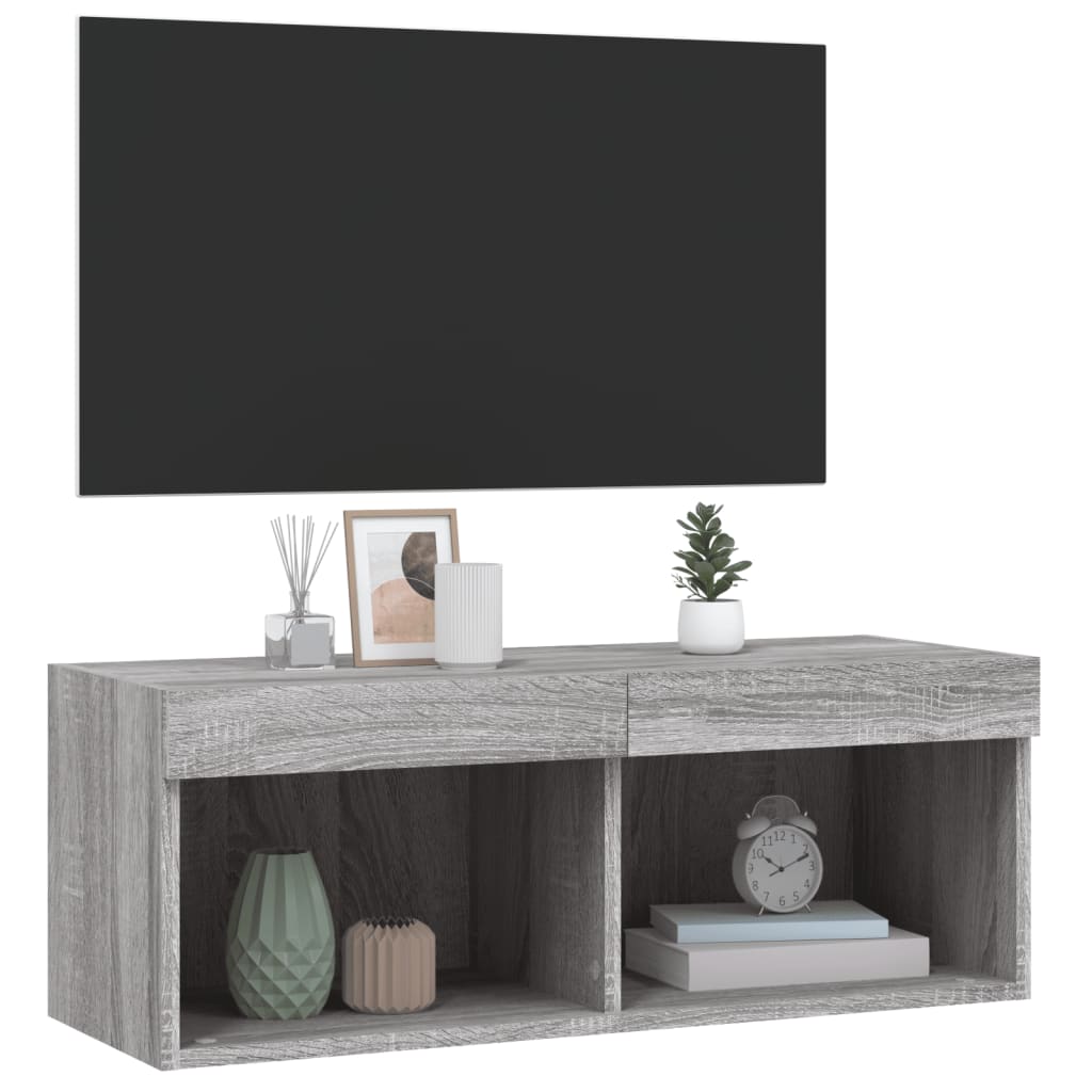 Comodă TV cu lumini LED, gri sonoma, 80x30x30 cm GartenMobel Dekor
